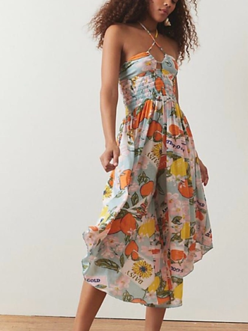 Lemon Print Halter Jumpsuit